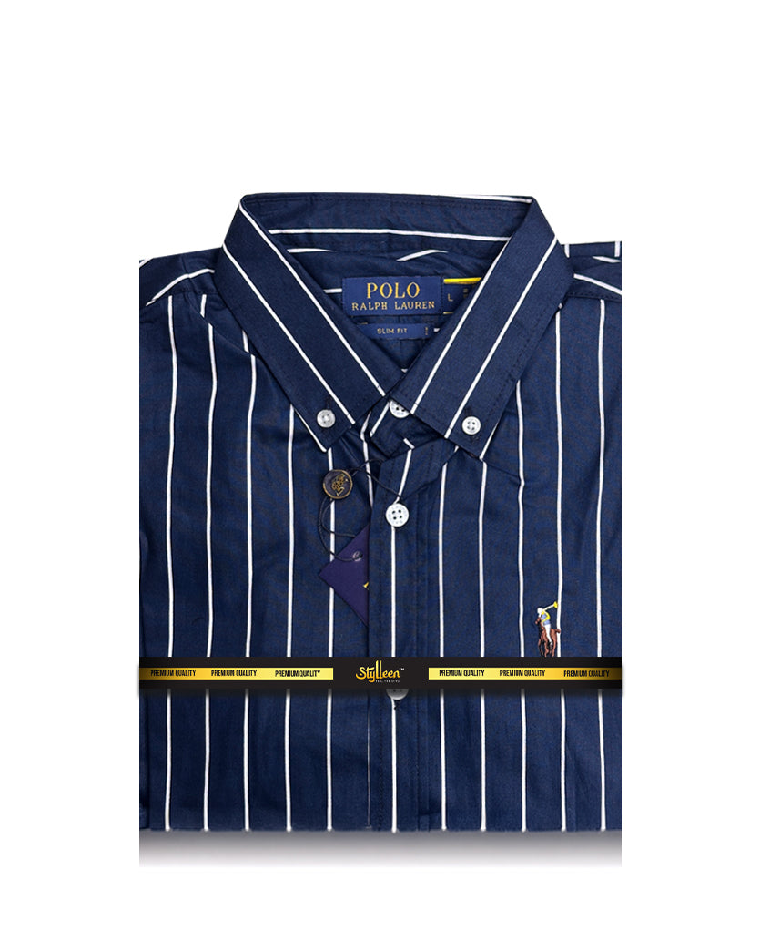 Men’s Navy Blue Vertical Stripe Slim Fit Shirt
