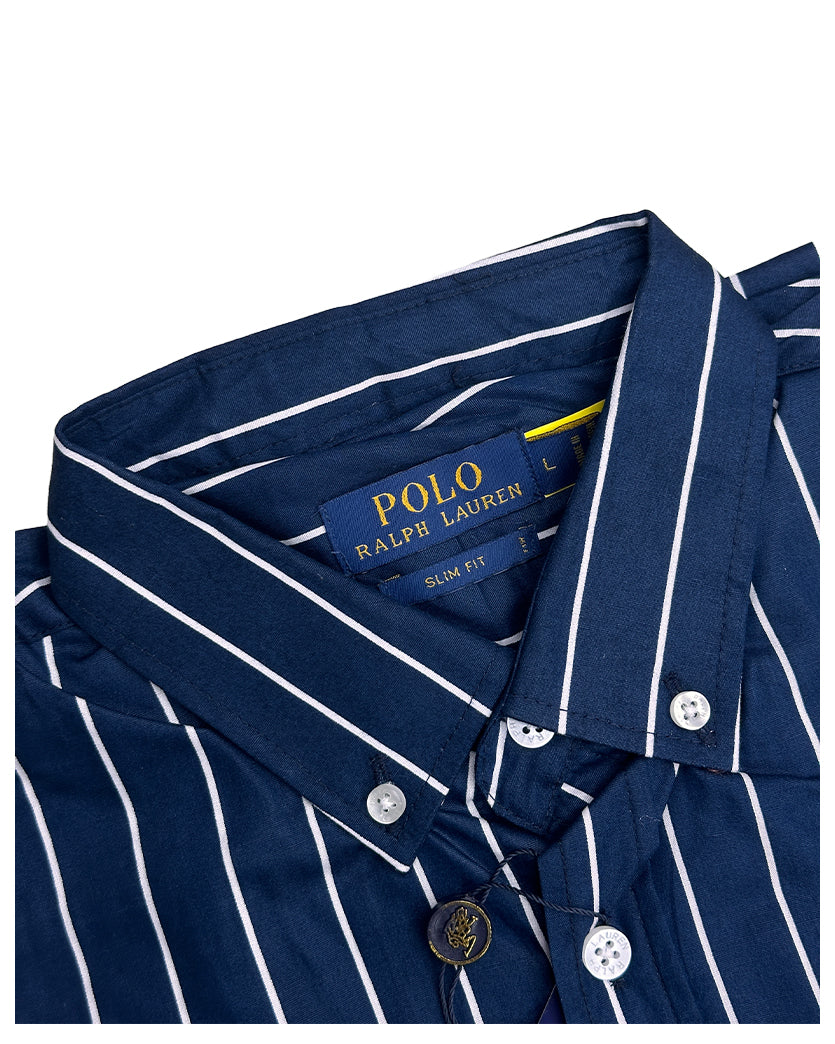 Men’s Navy Blue Vertical Stripe Slim Fit Shirt