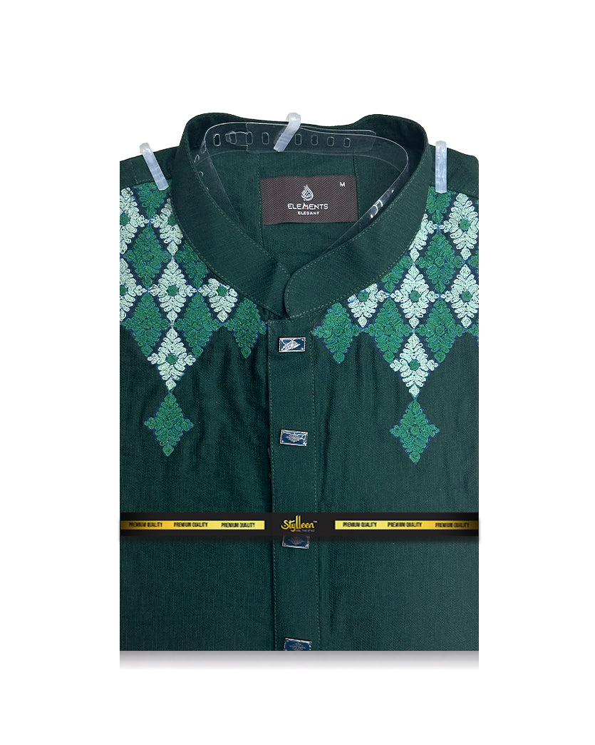 Stylleen Emerald Green Geometric Embroidered Premium Panjabi