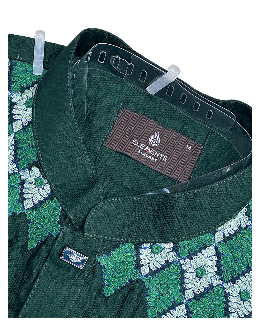 Stylleen Emerald Green Geometric Embroidered Premium Panjabi