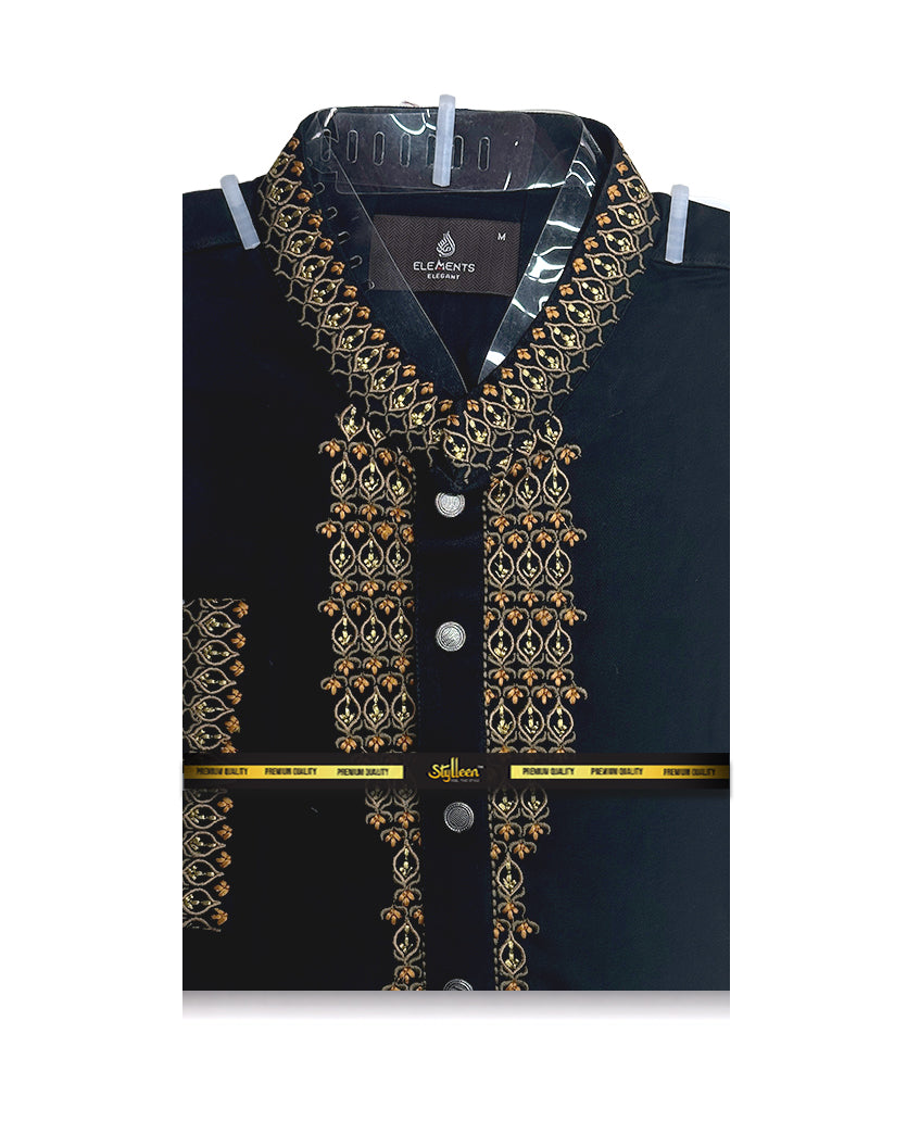Stylleen Midnight Black Royal Embroidered Premium Panjabi