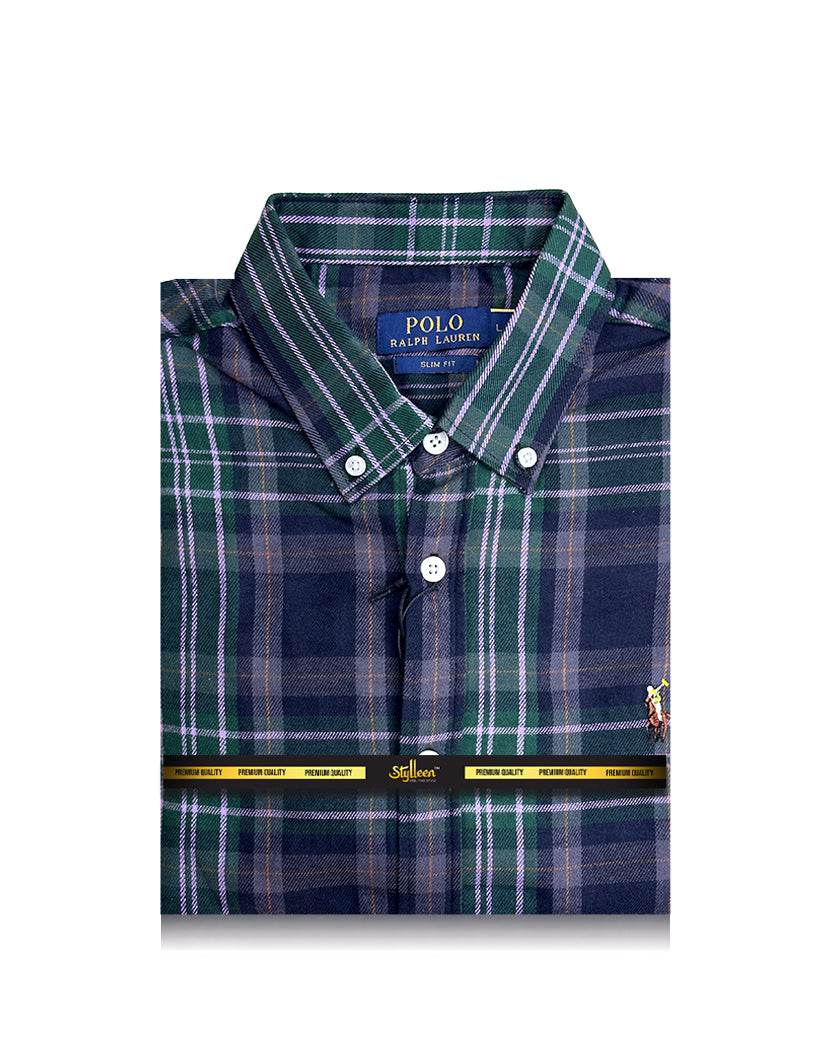 Men’s Green & Navy Plaid Slim Fit Shirt