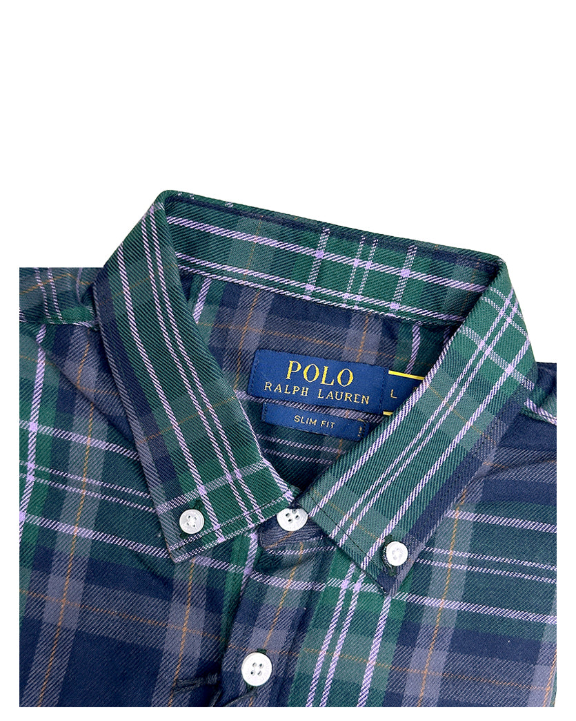 Men’s Green & Navy Plaid Slim Fit Shirt
