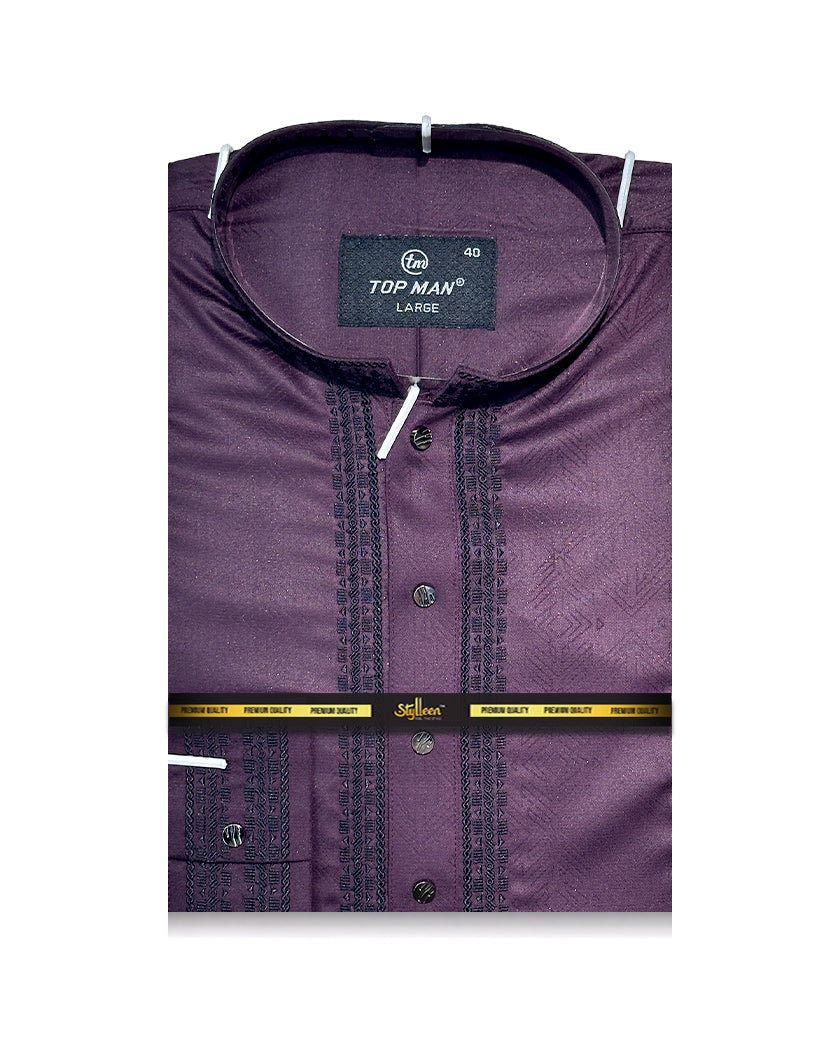 Stylleen Premium Deep Plum Embroidered Punjabi – Luxury Festive Edition