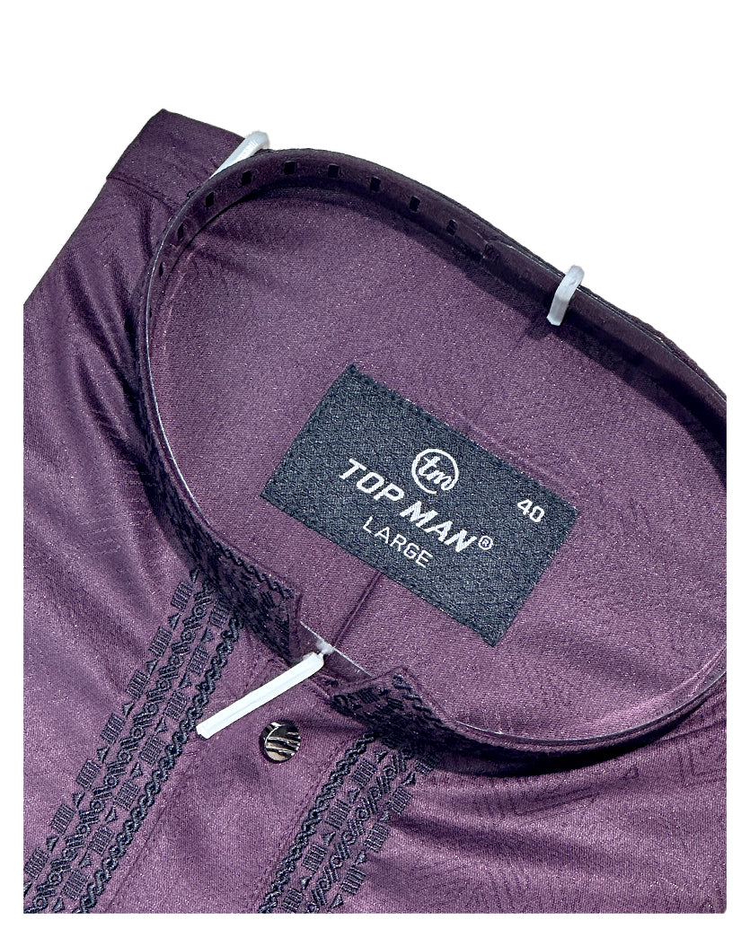 Stylleen Premium Deep Plum Embroidered Punjabi – Luxury Festive Edition