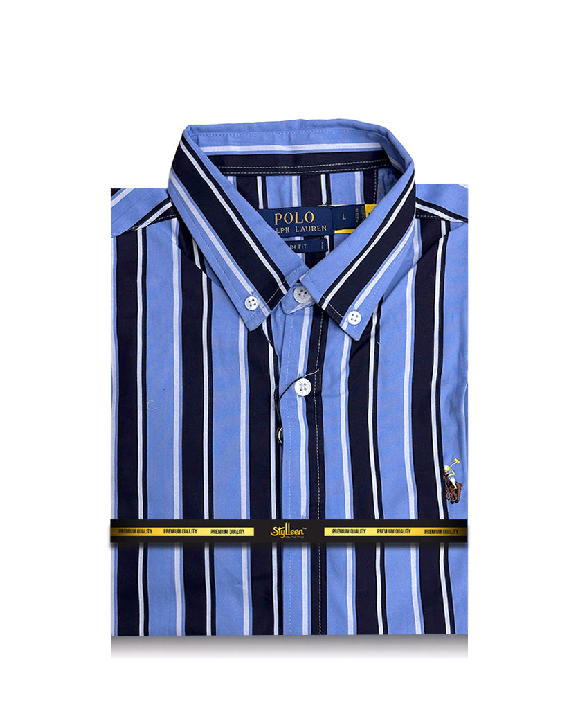 Men’s Blue Multi-Stripe Slim Fit Shirt