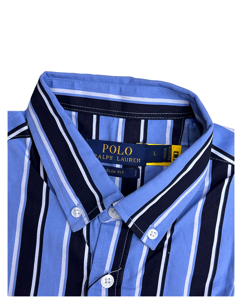 Men’s Blue Multi-Stripe Slim Fit Shirt