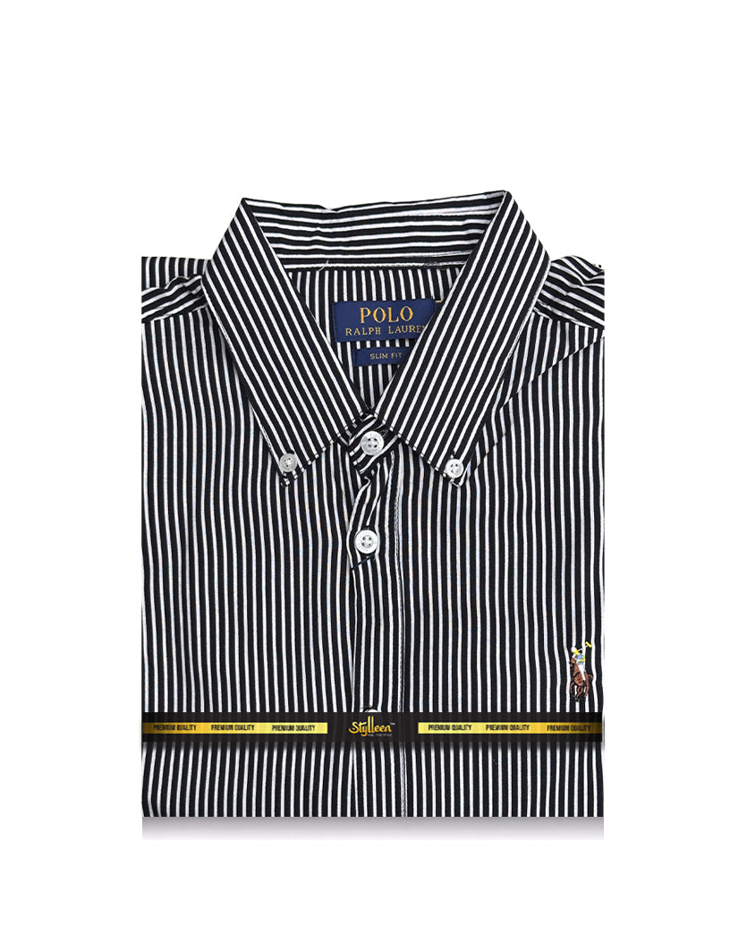 Stylleen Premium Black & White Striped Slim Fit Shirt